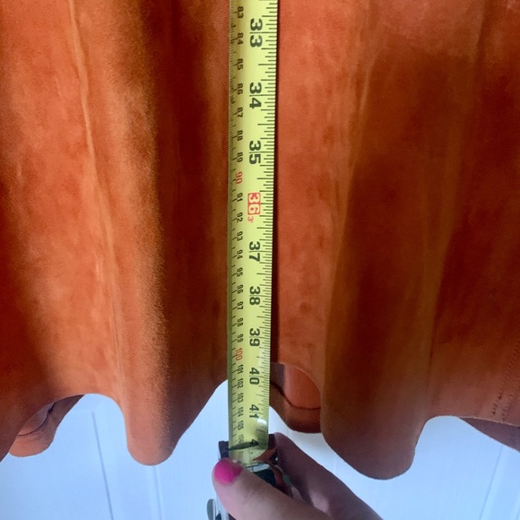 Vintage Leather Midi Dress, Orange Suede - Picture 5 of 5